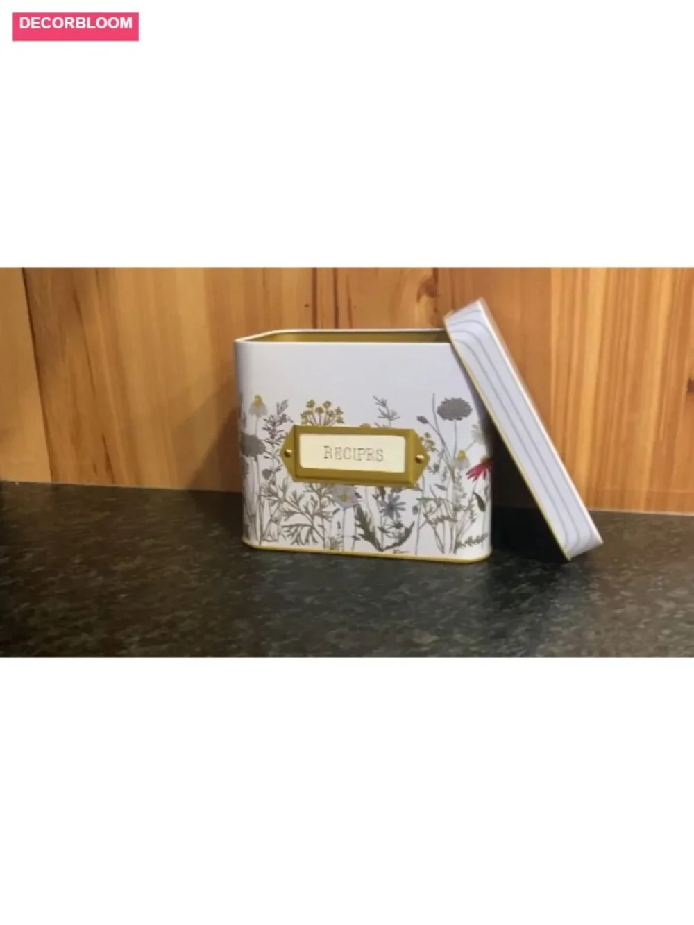 Recipe Box Tin with 100 4x6 Cards & 12 Dividers Wildflower Print